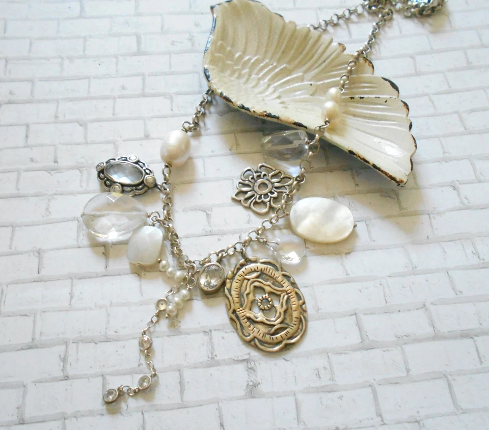 Sterling Silver Silpada N2805 MOP CZ Glass "Enchanted" Necklace 49R - Image 3 of 4