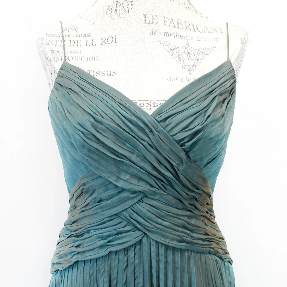 Carmen Marc Valvo 100% шелк Y2K Babydoll шалфей зеленый фея вечернее платье размер 6 - Изображение 3 из 4