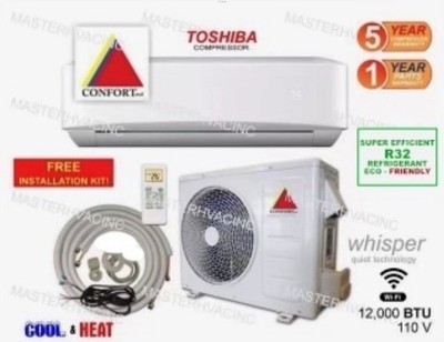 12,000 BTU Ductless Air Conditioner, Heat Pump Mini Split 110V 1 Ton W/kit, WiFi