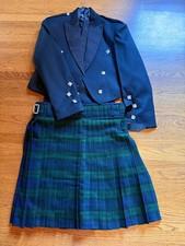Prince Charlie Wedding Jacket  Vest in Blk, Green Kilt, Mens Size 44 - DS31