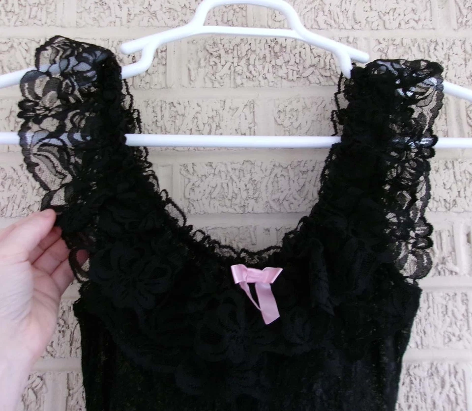 Vestido de noche largo negro elástico de encaje Fredericks of Hollywood de colección años 90 Foto 3 de 4