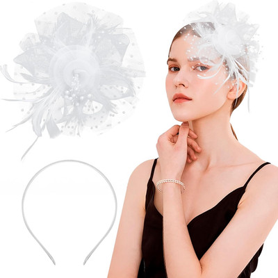 Fascinator Hut Blume Mesh Federn Stirnband mit Haarspange Schwarz Cocktail Kopfb