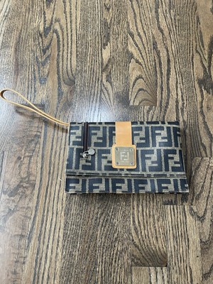 Fendi Zucca FF Logo Leather & Canvas Continental Wallet Wristlet Clutch Vintage 