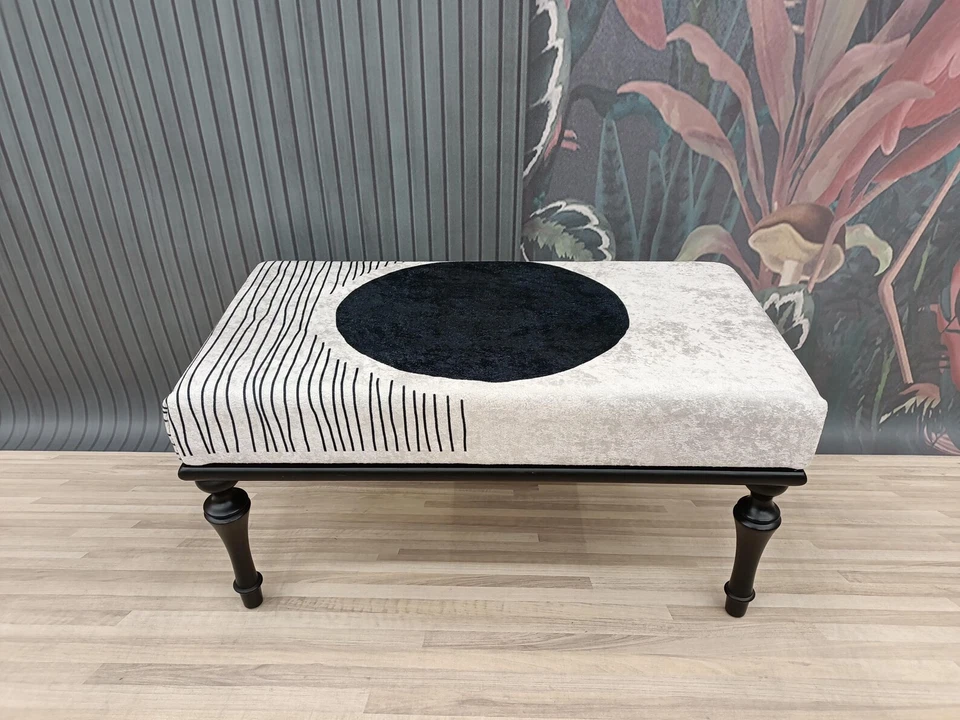 White Black Ottoman Pouf Handmade Furniture Bedroom Bench Hallway Bench - Image 3 of 4