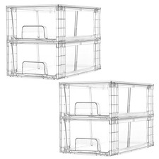4 Pack Stackable Storage Drawers,Clear Acrylic Drawer Organizers with Handles...