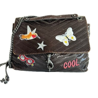 Rebecca Minkoff Edie Chevron Brown Quilted Leather Chain Crossbody Bag Appliqué