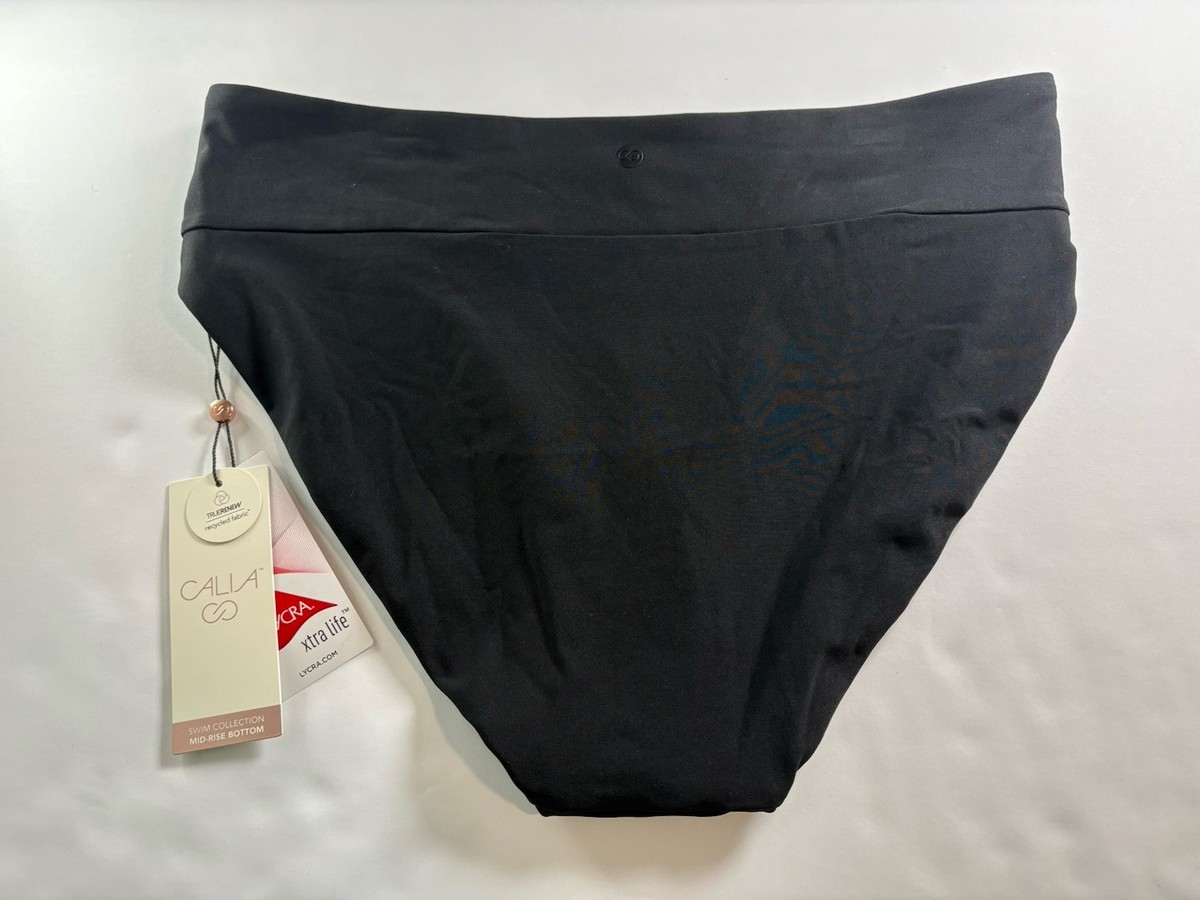 Calia Swim Women's Pure Black Medium Shirred V Front Mid Rise