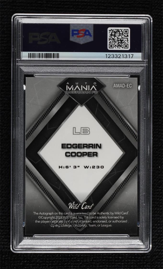 2024 Mania American Football 1/1 Edgerrin Cooper PSA 8 Rookie Auto RC 1p7t view 2