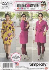 Simplicity Sewing Pattern 8221 Fitted Shirt Dress by Mimi G Size 10 - 18 New