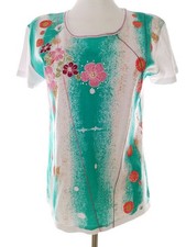 SARAH DUNNWAY Womens Blouse M White Short Sleeve Embroidery Round neckline