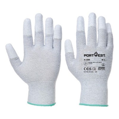 Portwest A198 ESD Antistatic PU Fingertip Dipped Electronics Work Gloves (PK 12)