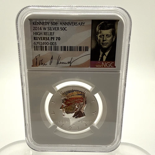2014-W Kennedy Half Dollar High Relief NGC PF70 Reverse Proof Signed Label