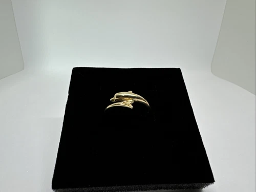 Vintage 14K 585 Yellow Gold Dolphin Ring Sz 6.75, Adjustable, Ocean/Beach, 1.65g