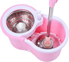 Cute Pink Mop and Bucket Set with 3 Extra Refills (Pink)