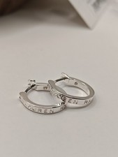Image of Classic Silver-tone Lauren Ralph Lauren Engraved Hoop Earrings