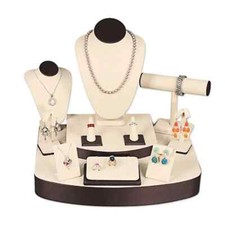 12 Pieces Beige Leatherette Jewelry Display Showroom Set