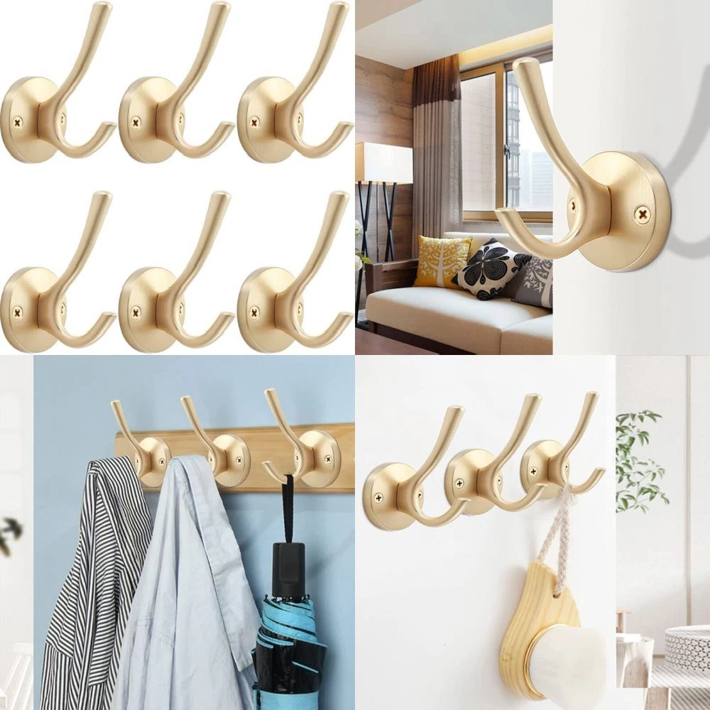 TOFIIGREM Gold Wall Hooks 6 Pack Coat Robe Hook Heavy Duty 6 Pack