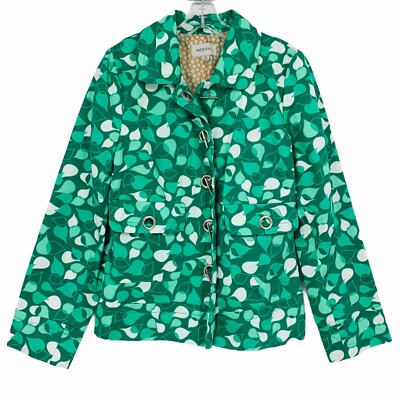 Merona Cotton Jacket Green Leaves Coat Toggle Closure Pockets Womens M