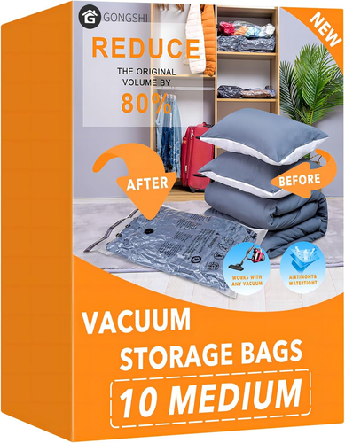 10 Medium Vacuum Storage Bags, Space Saver Sealer Compression Bags for Blankets,