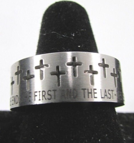 Anillo Banda KINGDOM WEAR Acero Inoxidable Para Hombres Alfa Omega BIBLIA Rev. 22 Cruz NUEVO - Imagen 1 de 42