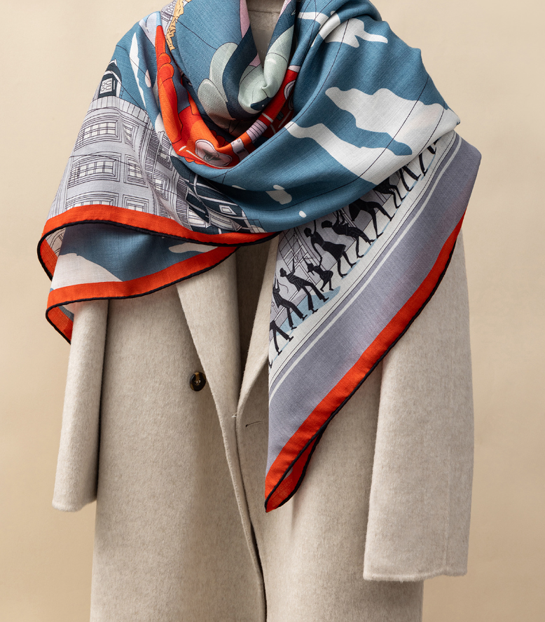 70% Cashmere 30% Silk Wrap Scarf horse Print Double Face Print Shawl130X130cm