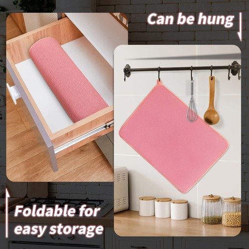 Pink 2 Pack Dish Drying Mats Large Microfiber Absorbent Kitchen Counter Pads - Picture 5 of 6