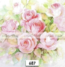  687 TWO Paper LUNCHEON Decoupage Art Craft Napkins - PASTEL PINK ROSES FLOWERS