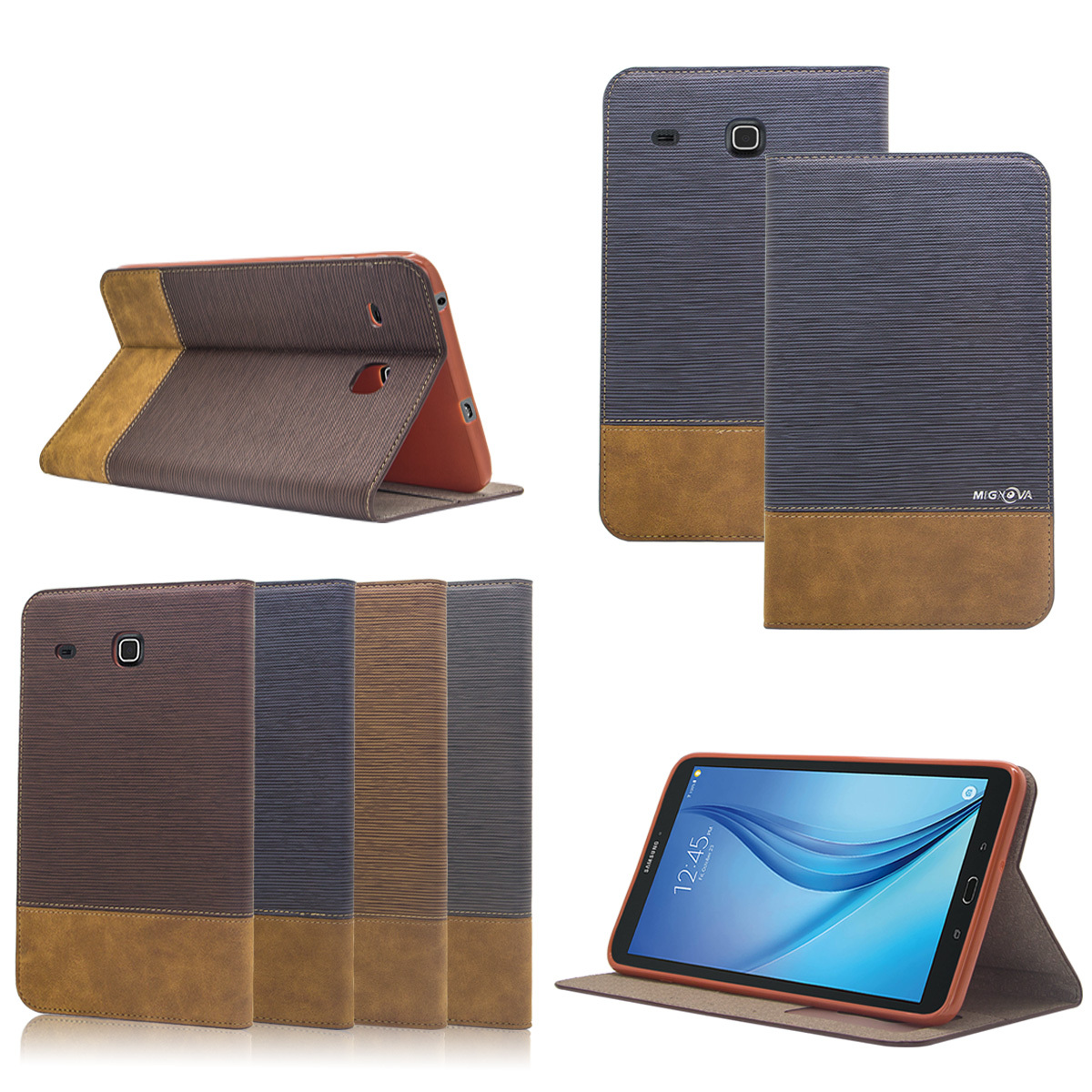 Premium PU Leather Folio Smart Cover Case For Samsung Galaxy Tab E