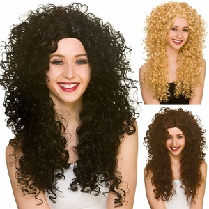 Adults Long Curly Wig Fancy Dress 80s Big Hair Halloween Disco