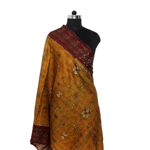 Silk Kantha Scarf Head Wrap Stole Veil Hand Quilted Women Shawl Stitched Big