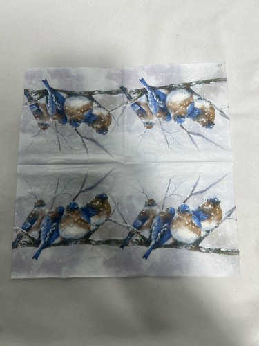 Two Single Cocktail Napkins for Decoupage Winter Blue Birds Limb Snow Christmas - Picture 2 of 2