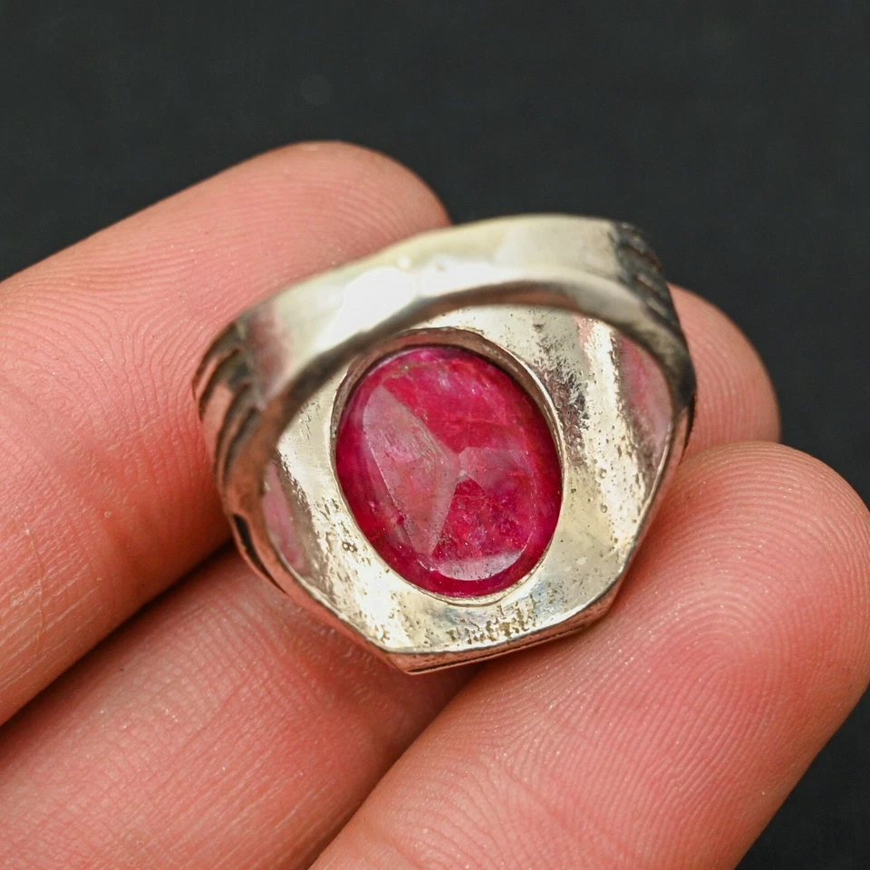 Kashmiri Raby Men's Ring 925 Sterling Silver Handmade-Statement All Size-BJ109 - Image 3 of 3