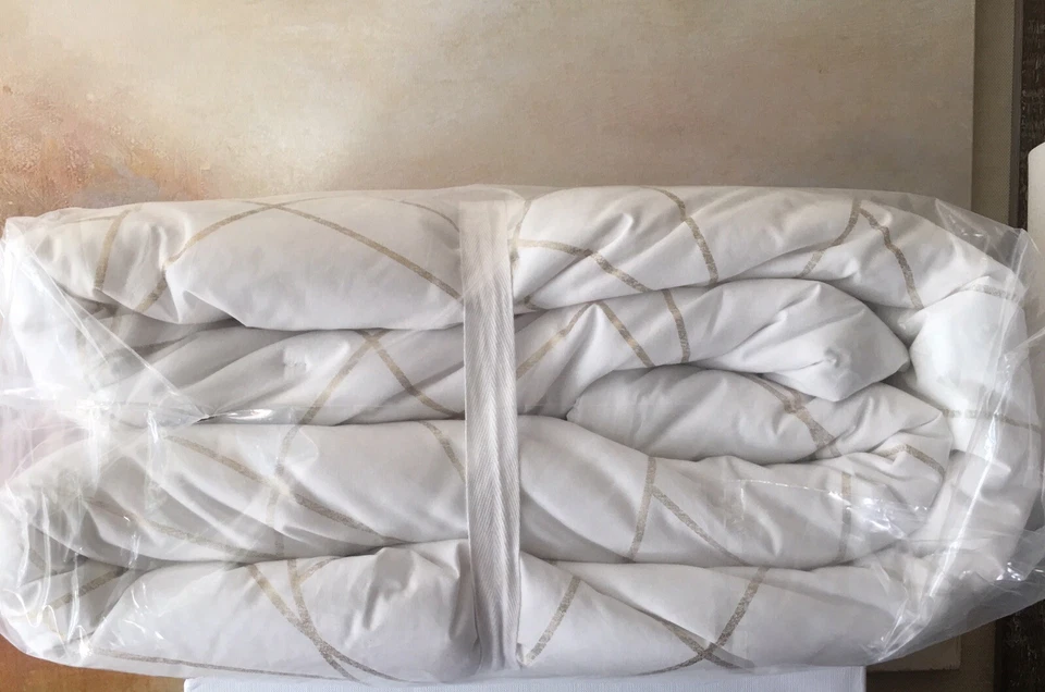 Edredón Pottery Barn PB Teen metálico blanco/dorado moderno elegante NUEVO doble/doble XL Foto 4 de 4