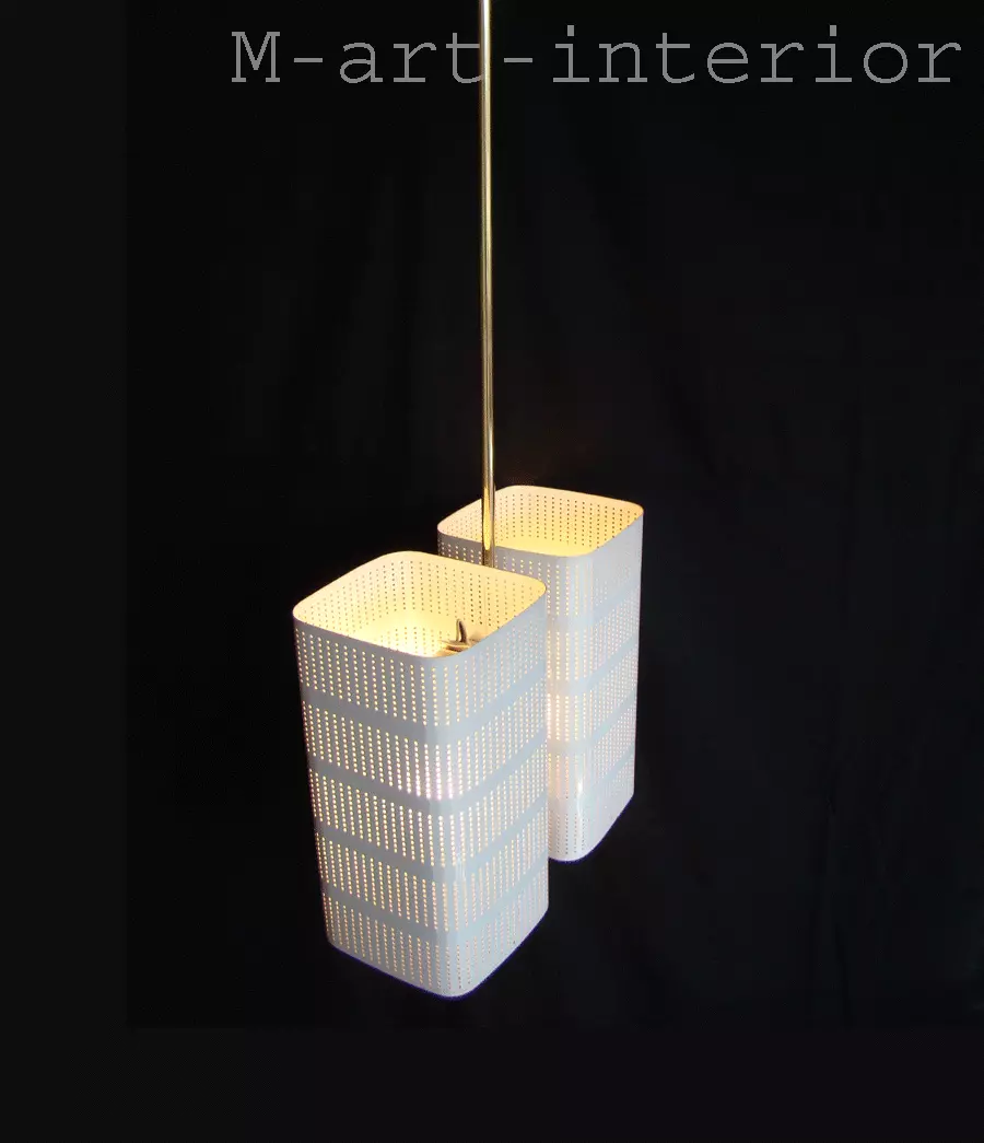 Jacques Biny Double Perforated Metal Cube Ceiling Lamp Pendant