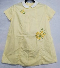 Vtg Girls Dress Yellow Spring Short Sleeve Collar Tulip Floral Applique