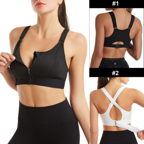 Soutien-gorge de sport rembourré pour femmes soutien à fort impact fermeture à glissière avant - Photo 1/24