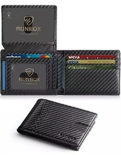 RUNBOX Wallet for Men Slim Rfid Leather 2 ID Window with Gift Box