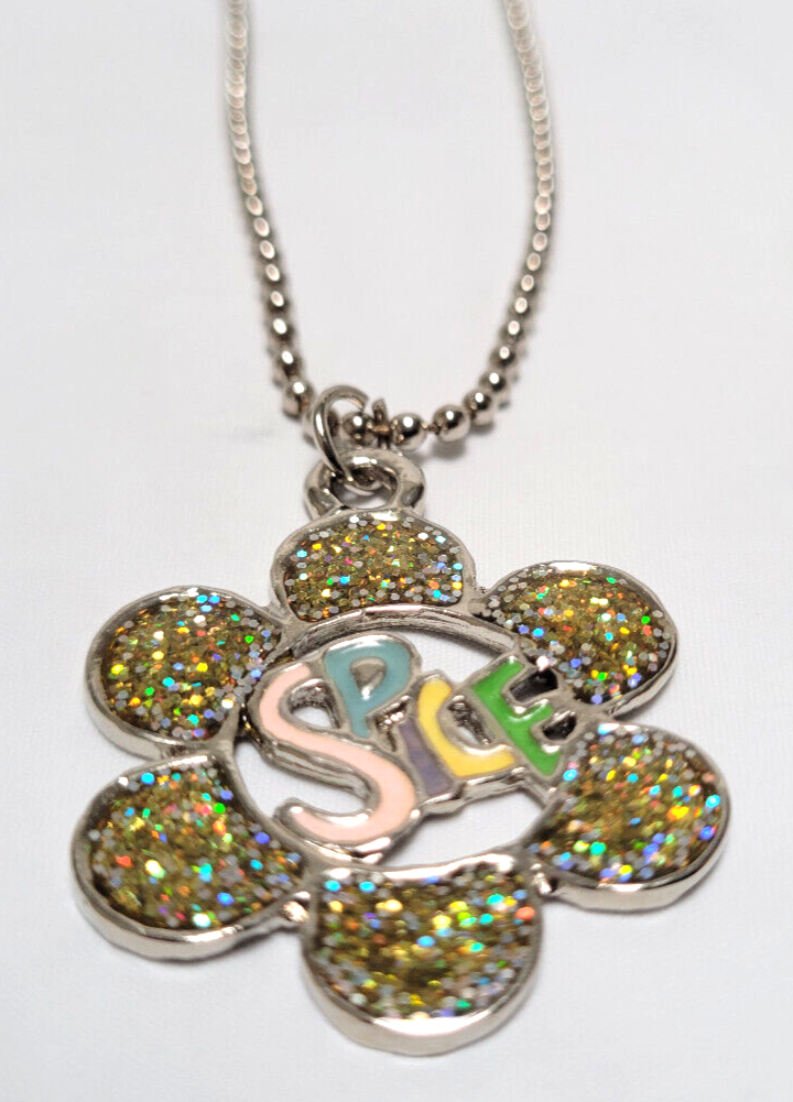 Vintage Spice Girls Sparkly Flower Shape SPICE Necklace Pendant