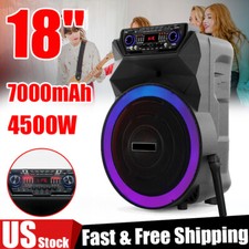 18" 4500W Portable Bluetooth Speaker Rechargeable Deep Bass USB/SD/FM Radio AUX