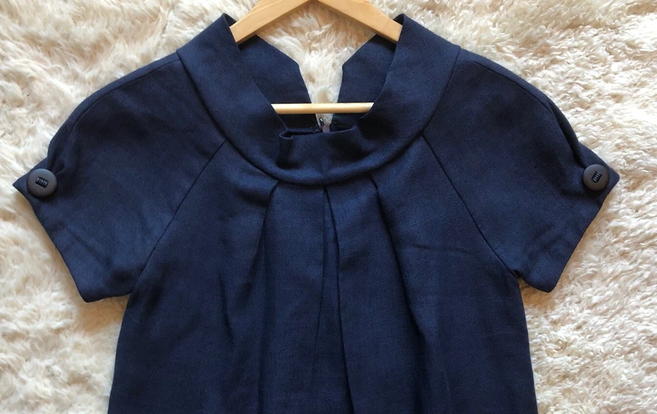 Thread Social 女式海军蓝亚麻换装连衣裙 2 码口袋美国制造优雅 — 第 2/4 张图片