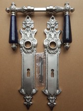 Antik Nickel T&uuml;r Griff Beschlag BB Langschild T&uuml;rgriffe Gr&uuml;nderzeit WNB-2N blue