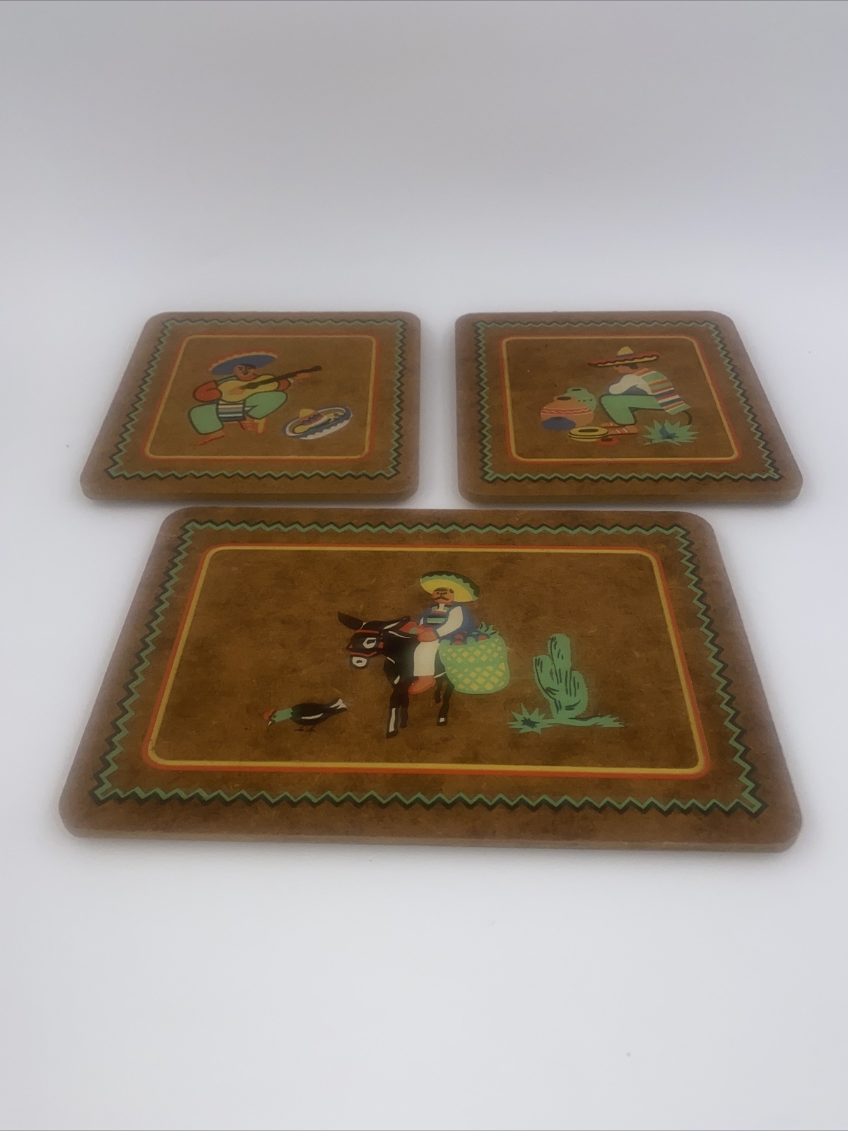 Vintage Feista Cork Backed Trivet 2 6” & 1 9”x6” Set of 3 Hot Pad