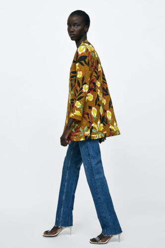 ZARA MUSTARD TROPICAL PRINTED FLORAL BLAZER COAT JACKET L LARGE 12 8 40 - Picture 6 of 8