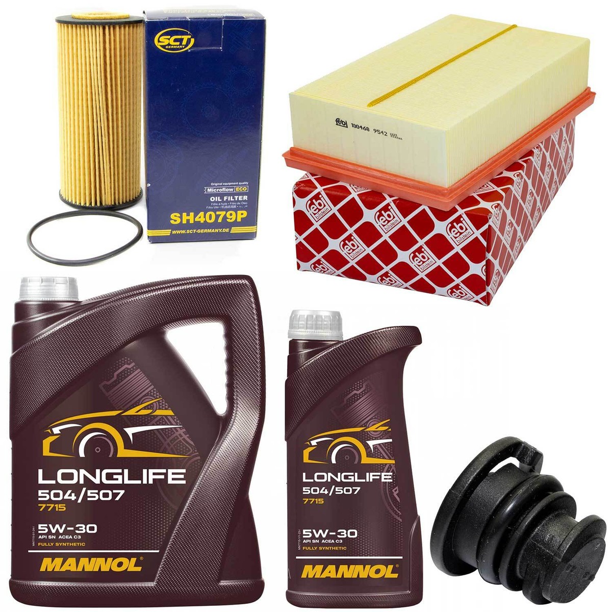 Motoröl-Set 5W-30 Longlife 5 Liter Inkl. Ölfilter SH4079P Und Ölablassschraube 47197