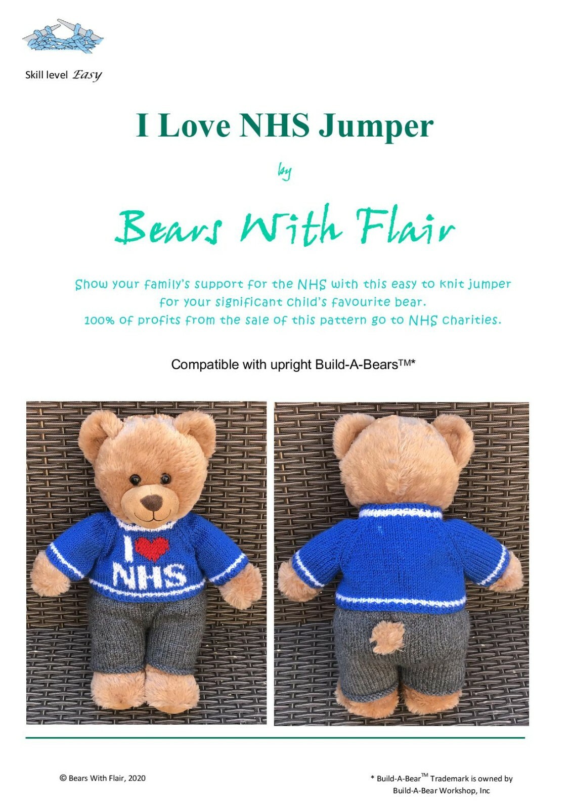 KNITTING PATTERN I love NHS jumper fits Build A Bears teddies for NHS