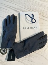 NEW COLE HAAN ZEROGRAND WOOL BLEND Black LEATHER GRAY GLOVES, LG NWT Orig 98