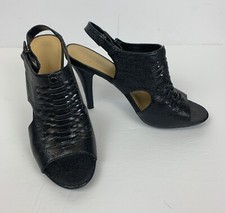 Circa Joan & David Women's 7.5 Black Woven Leather Open Toe Slingback Heel EUC