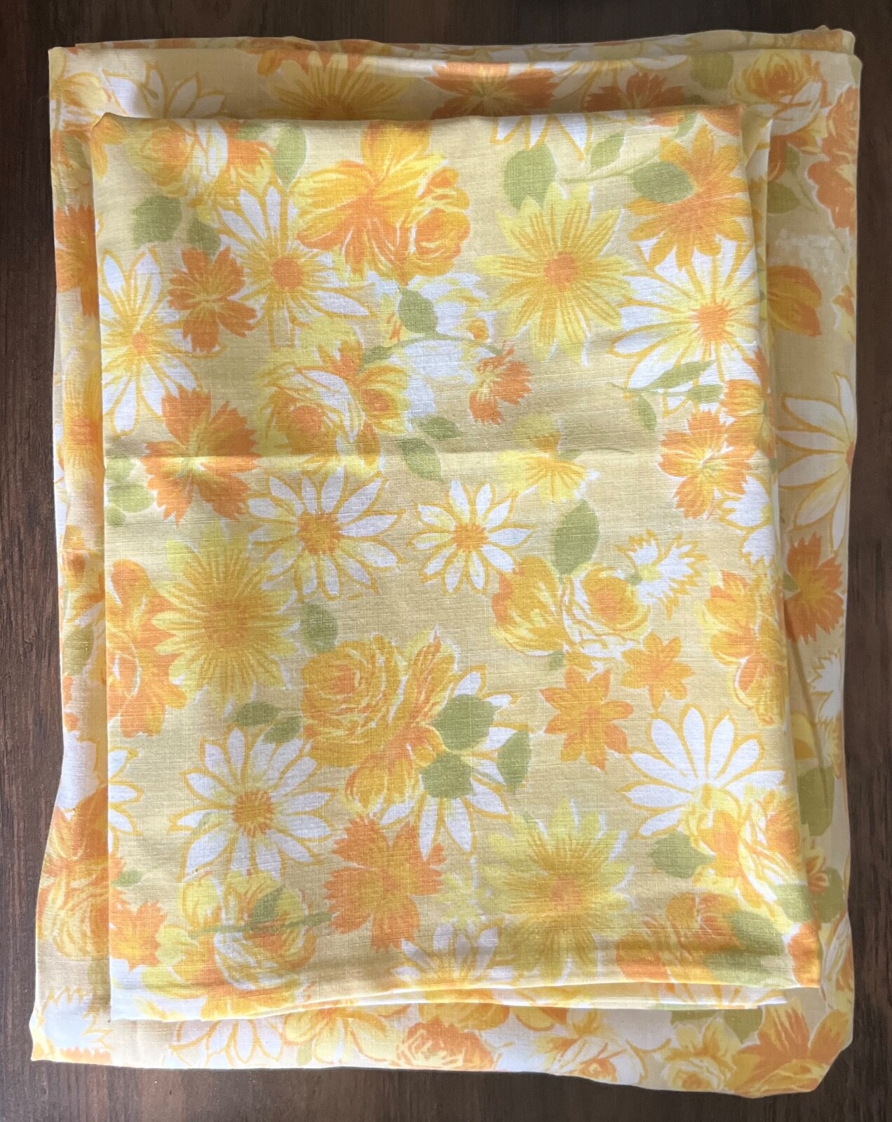 VTG 70s Lady Pepperell Full Flat Sheet 2 Pillow Cases Yellow Orange Flowers 