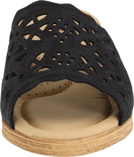 Spring Step Womens Estella Black Leather Nubuck Wedge Slide Sandals NEW - Picture 4 of 7
