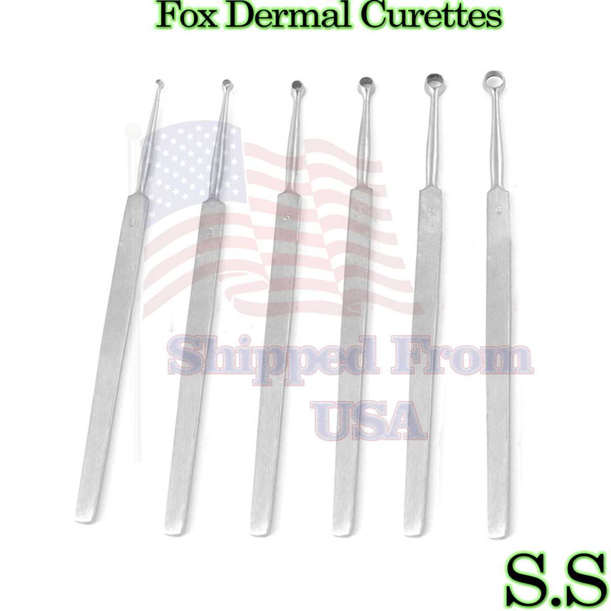 ENT Dermatology Fox Dermal Curettes Set - 6 Surgical Instruments 1-6mm 5.5 Inch